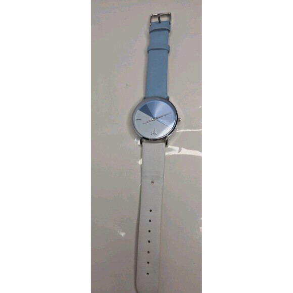 Shengke SK Watch Blue & White Face & Faux Leather Band 9" Wristband End To End - Picture 4 of 5